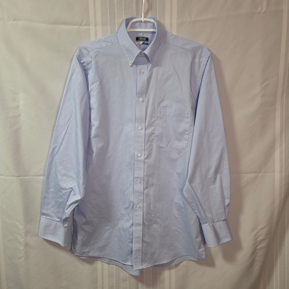 IZOD Dress Shirt Mens 15 32/33 Blue Long Sleeve Stretch Button Down Pocket